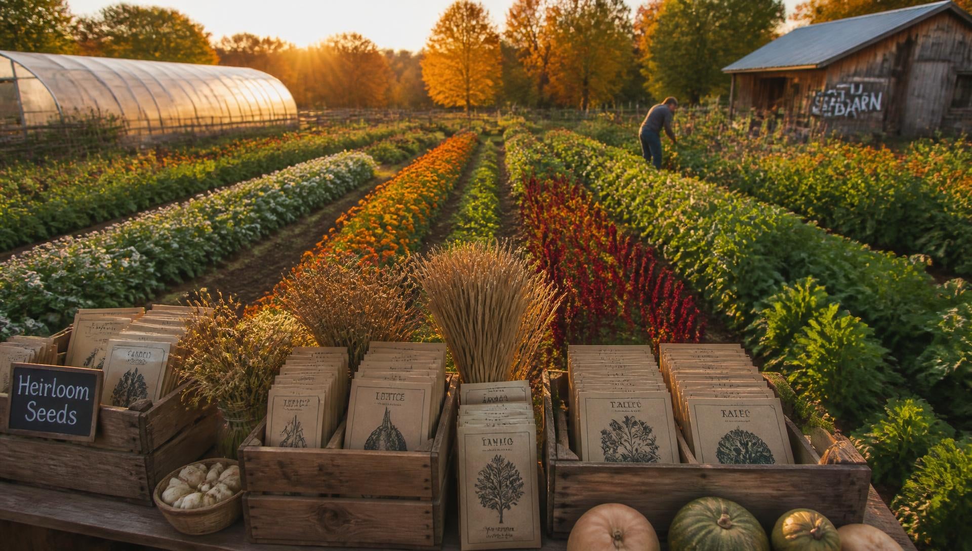 Heirloom seed farm at harvest time